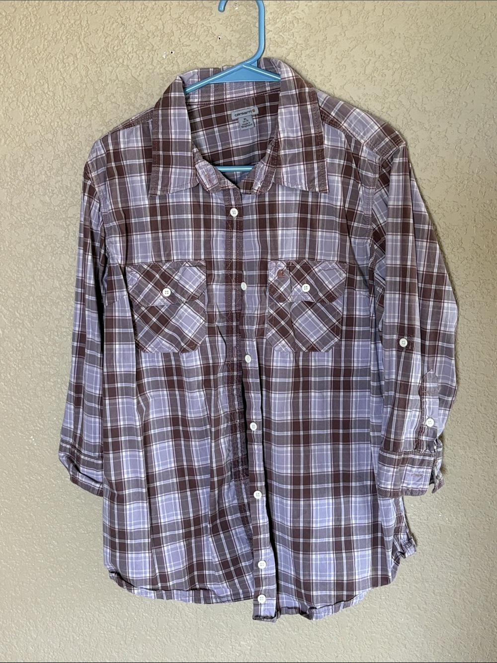 Carhartt Women’s Bundle Brown and White Plaid Button-Down Shirt